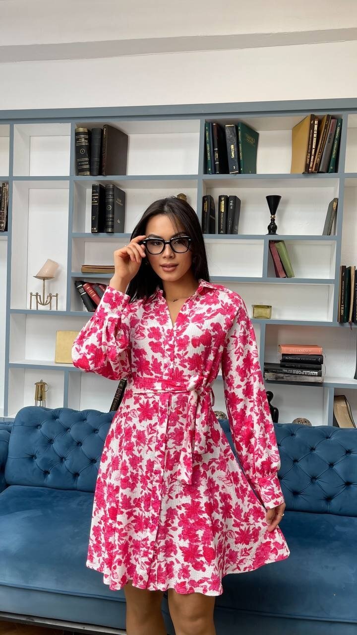 3057-PEMBE ÇİÇEKLİ KISA GÖMLEK EBİSE