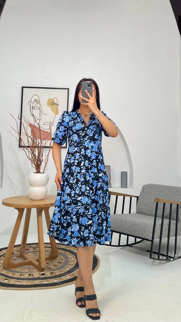 3058-SİYAH ÇİÇEKLİ ELBİSE