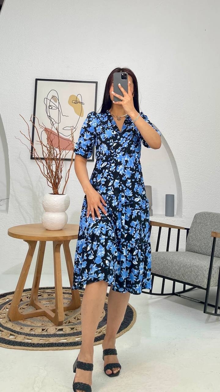 3058-SİYAH ÇİÇEKLİ ELBİSE