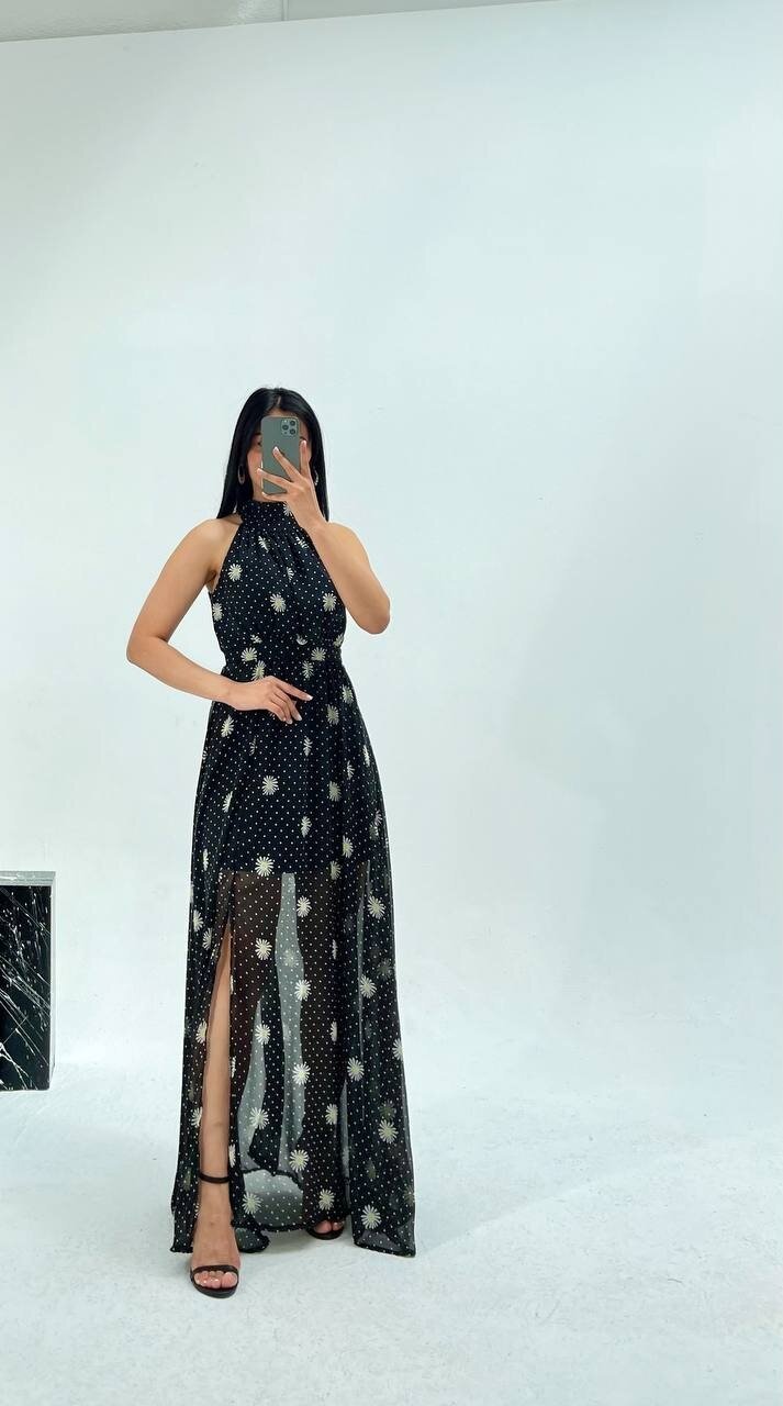 3242-PAPATYA DESEN ŞİFON ELBİSE