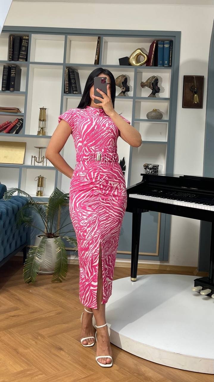 3372-PEMBE KALEM ELBİSE