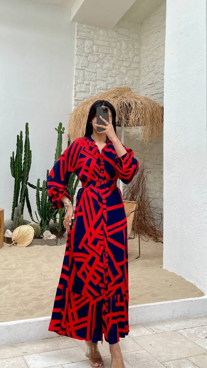 3388-KIRMIZI ÇİZGİLİ GÖMLEK ELBİSE