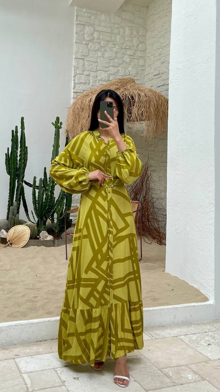 3388-OLİV ÇİZGİLİ GÖMLEK ELBİSE