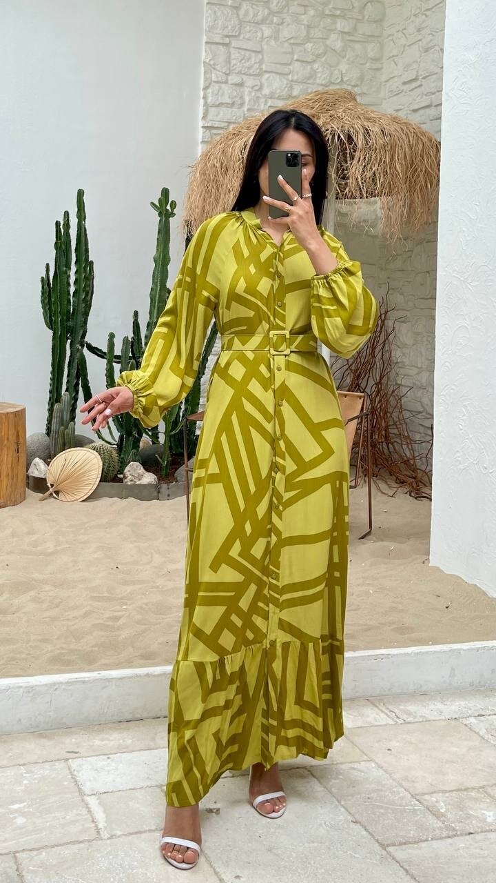 3388-OLİV ÇİZGİLİ GÖMLEK ELBİSE