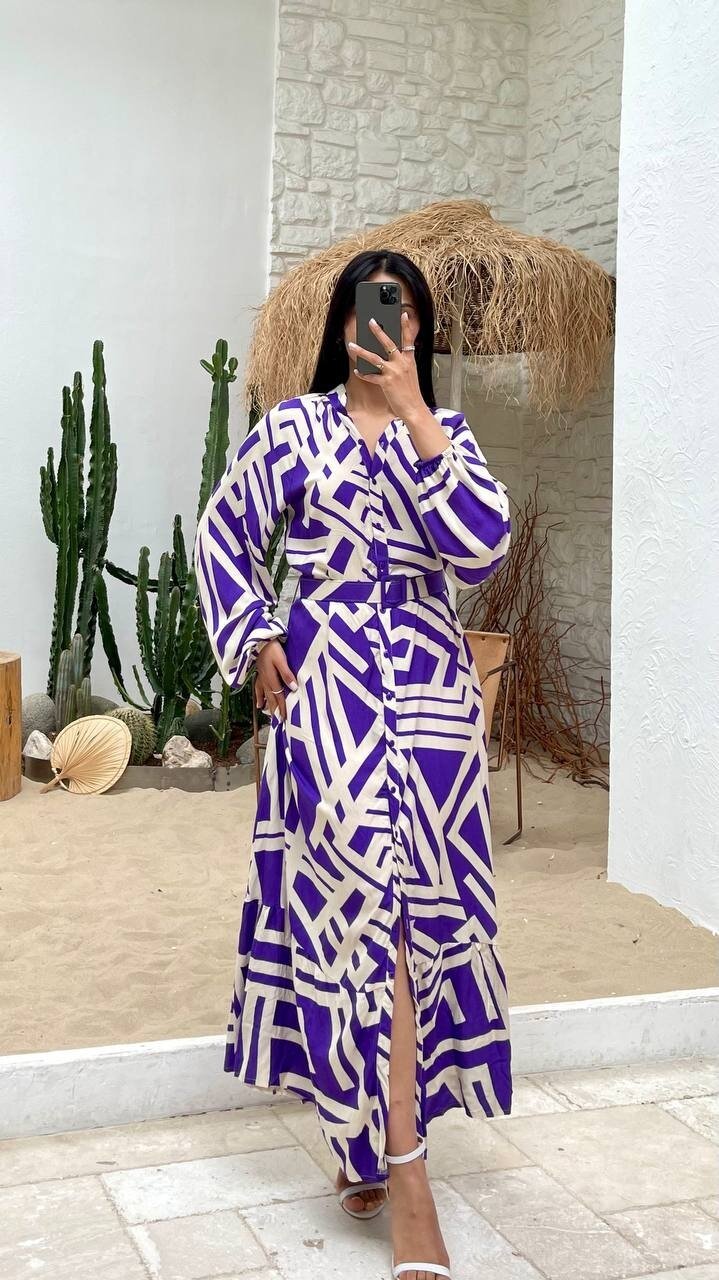 3388-LİLA ÇİZGİLİ GÖMLEK ELBİSE