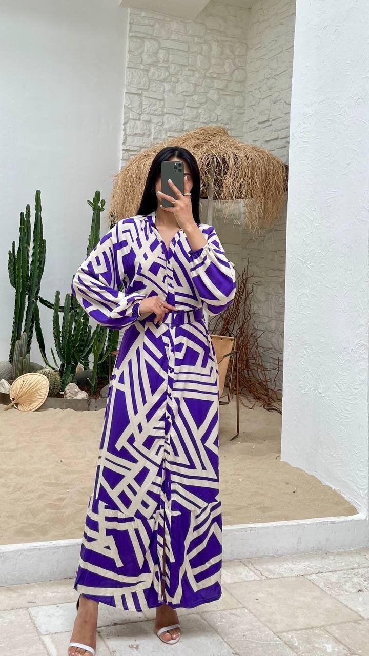 3388-LİLA ÇİZGİLİ GÖMLEK ELBİSE