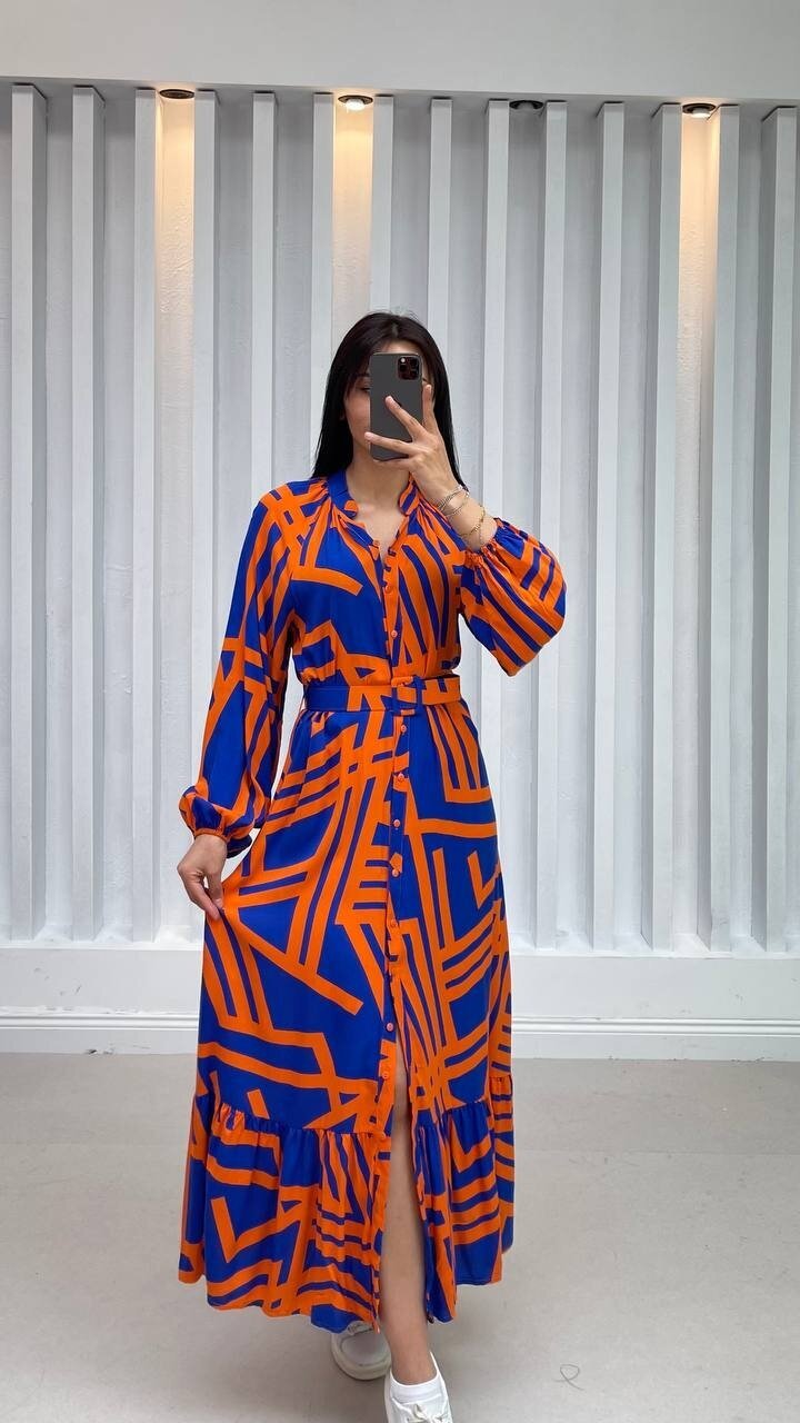 3388-SAKS ÇİZGİLİ GÖMLEK ELBİSE