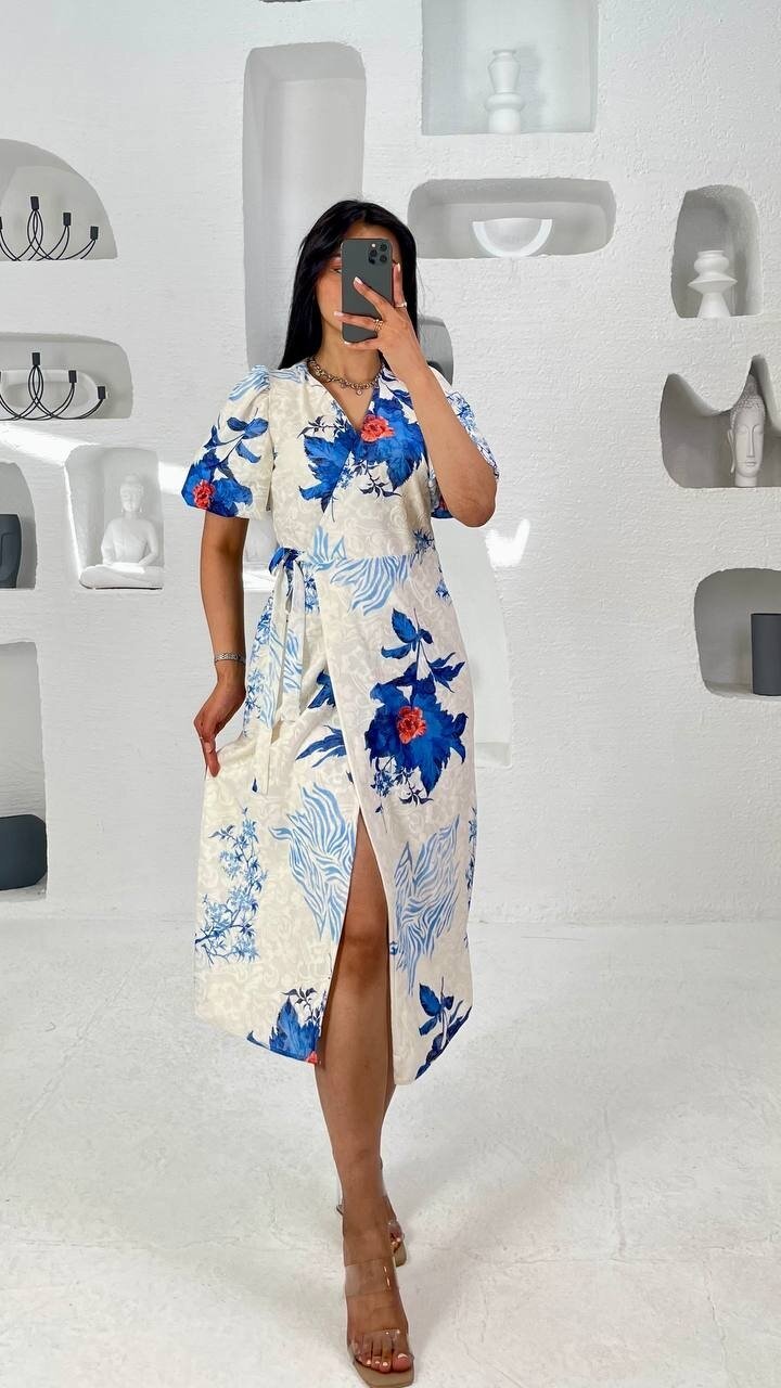 3439-MAVİ ANVELOK BAĞLAMALI ELBİSE