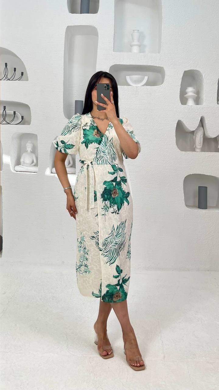 3439-YEŞİL ANVELOK BAĞLAMALI ELBİSE