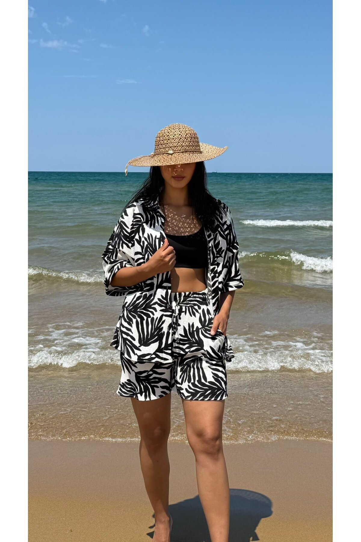 3481-SİYAH ZEBRA DESEN ŞORTLU TAKIM