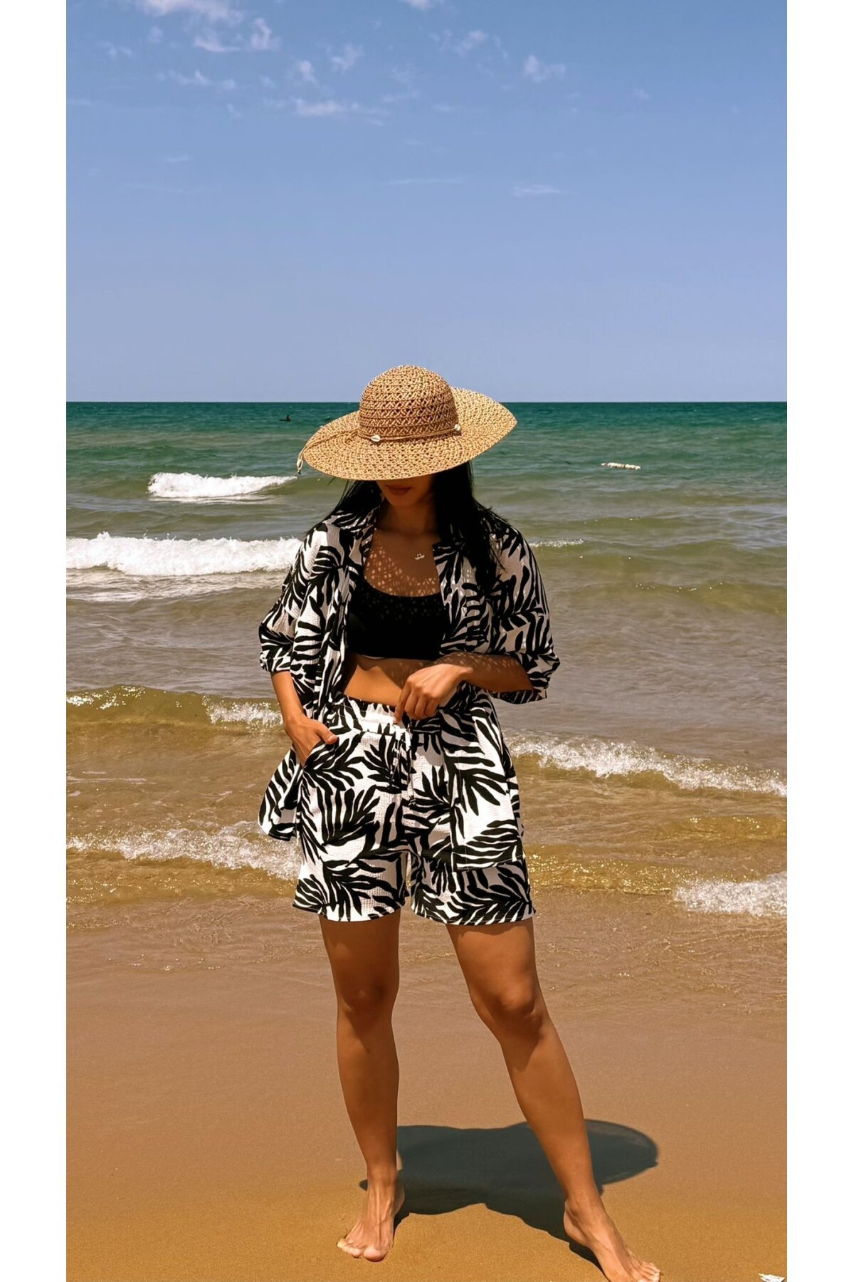 3481-SİYAH ZEBRA DESEN ŞORTLU TAKIM