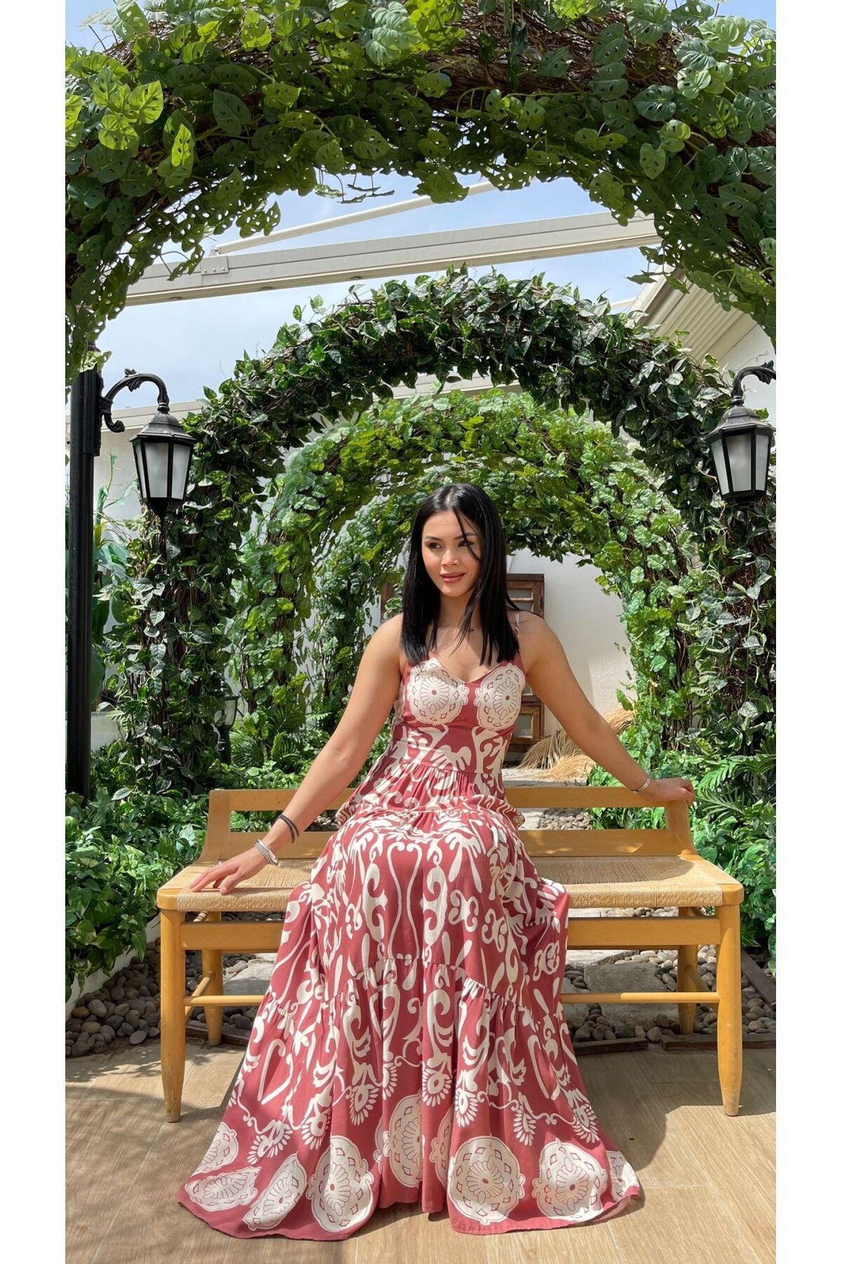 3518-PUDRA ETNİK DESEN ALTI SULU ELBİSE