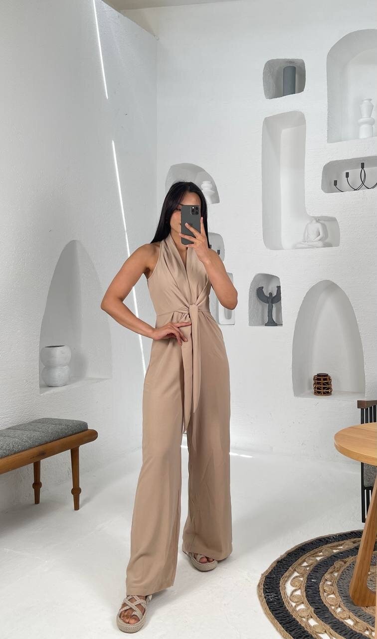 3551-KOYU BEJ ÖNDEN BAĞLAMALI TULUM