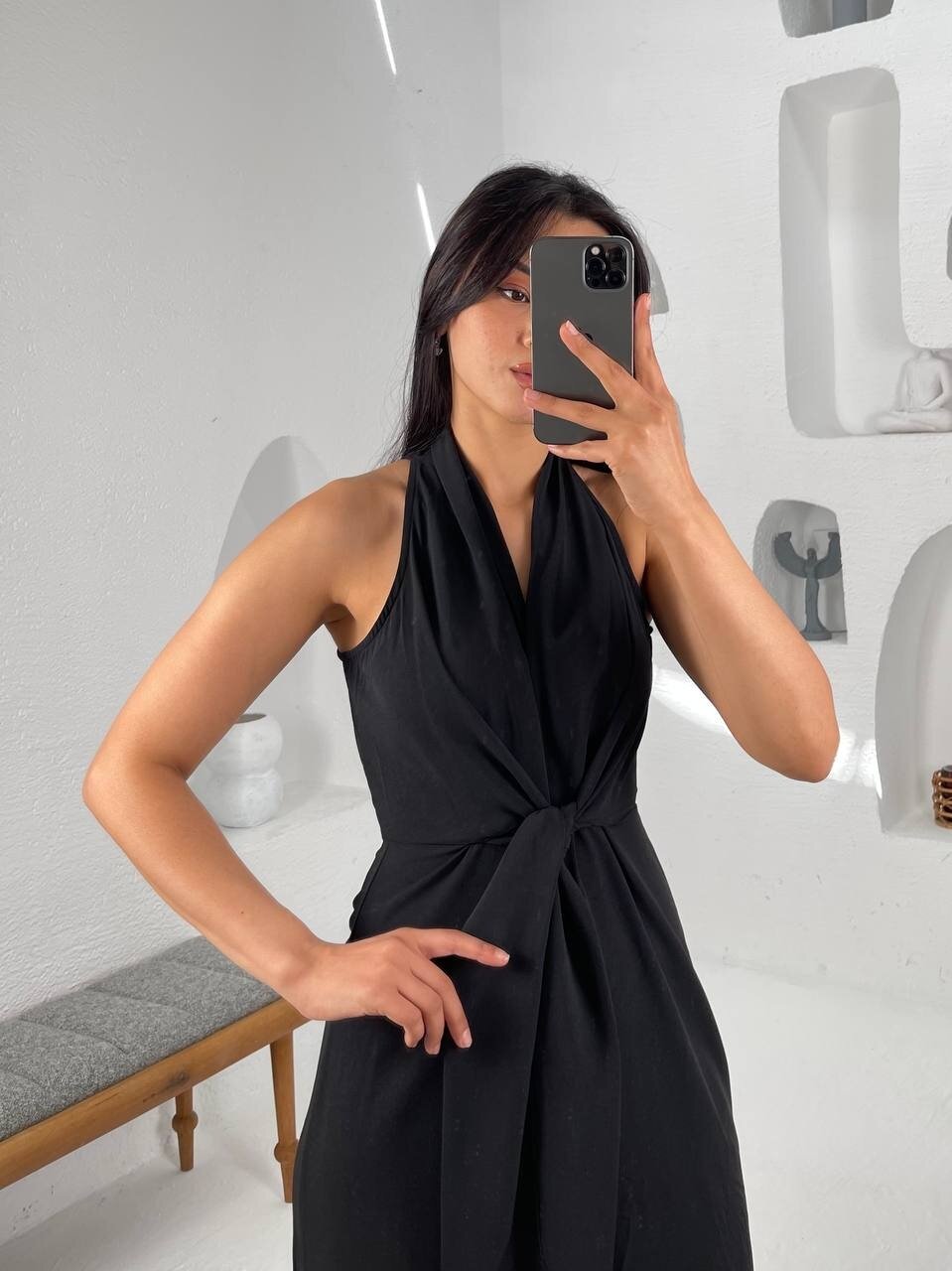 3551-SİYAH ÖNDEN BAĞLAMALI TULUM