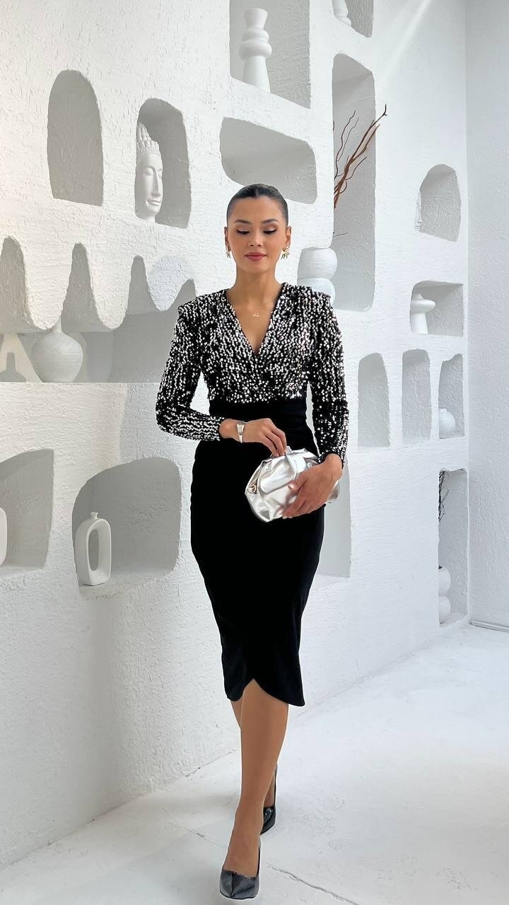 3676-GÜMÜŞ PULPAYET KRUVZE YAKA ELBİSE