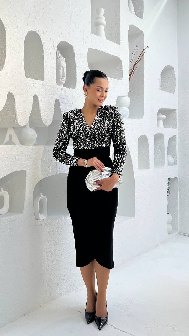 3676-GÜMÜŞ PULPAYET KRUVZE YAKA ELBİSE