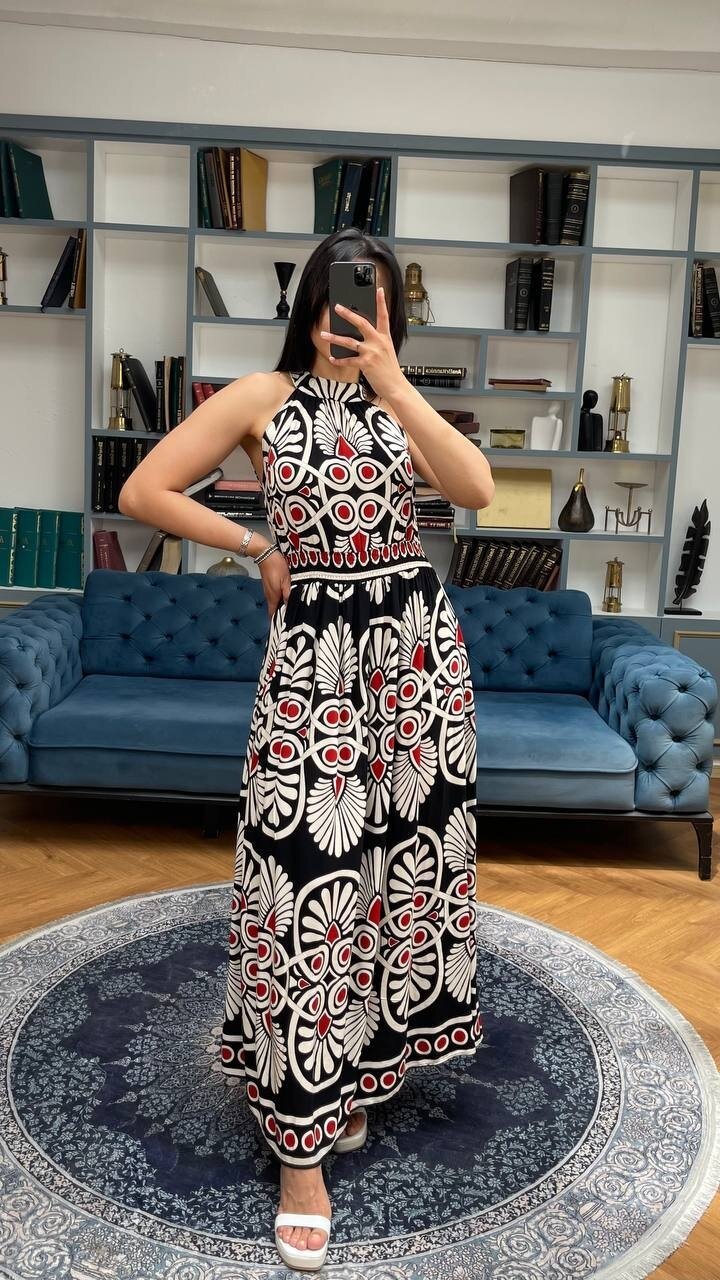 3731-SİYAH ÇEMBER VE ÇİÇEK DESEN ELBİSE