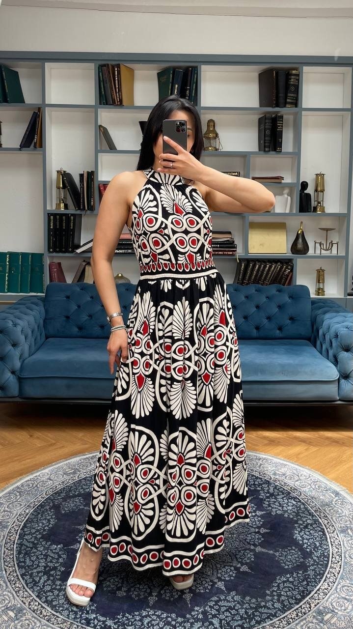 3731-SİYAH ÇEMBER VE ÇİÇEK DESEN ELBİSE