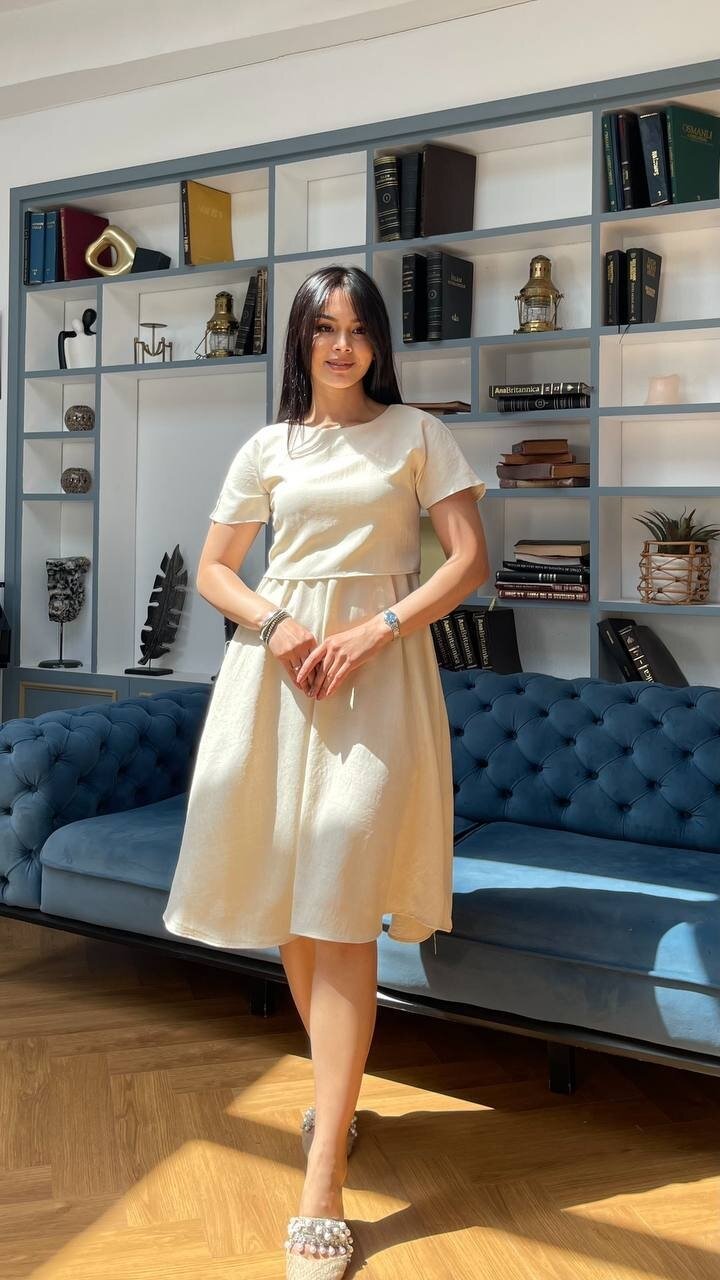 3760-BEJ TAKIM DETAY ELBİSE