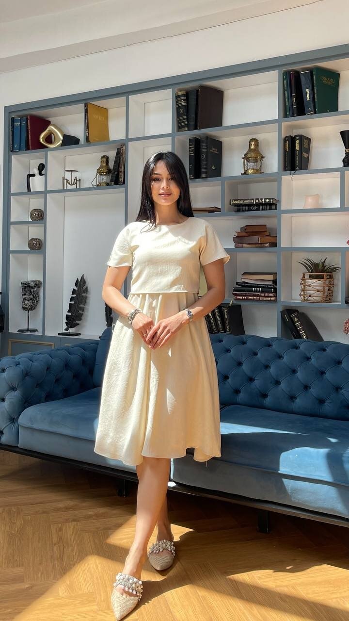 3760-BEJ TAKIM DETAY ELBİSE