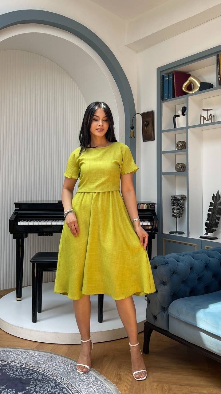 3760-OLİV TAKIM DETAY ELBİSE