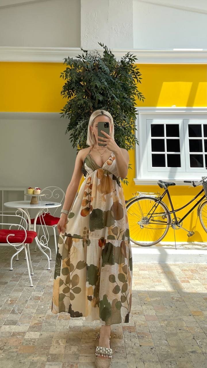 3771-BEJ SIRT BAĞLAMALI ELBİSE