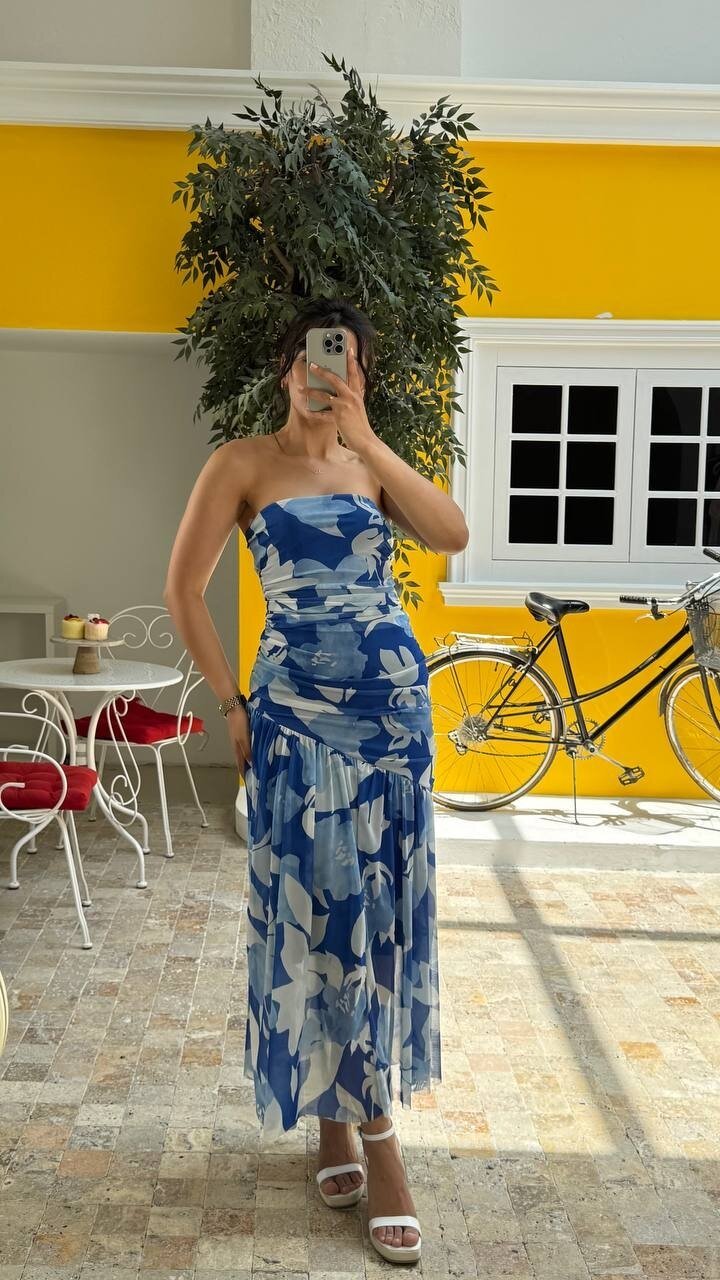 3775-MAVİ DRAPELİ ELBİSE