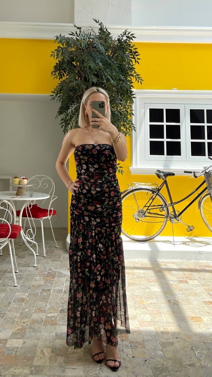 3775-SİYAH DRAPELİ ELBİSE