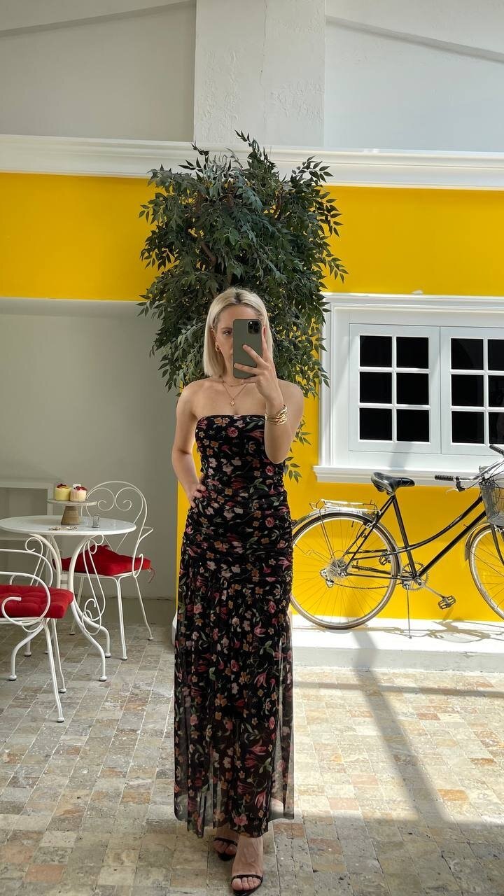 3775-SİYAH DRAPELİ ELBİSE