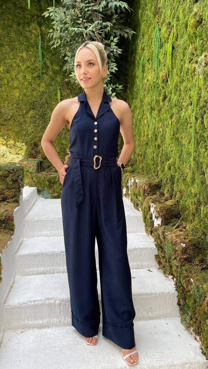 3782-LACİ KETEN KUMAŞ DERİN V YAKA TULUM