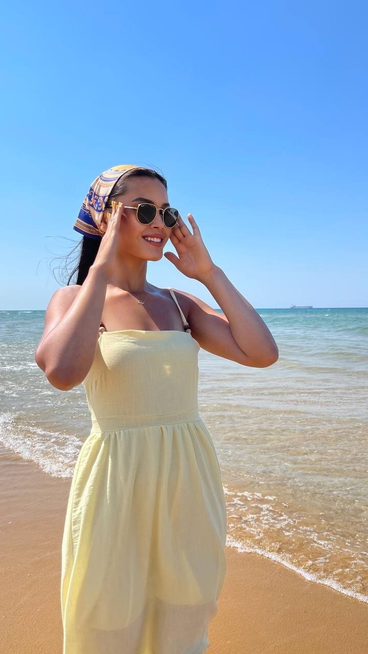 3796-SARI ASKILI KARE YAKA KETEN ELBİSE