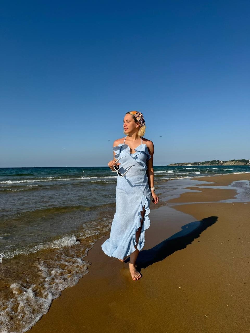 3802-MAVİ YIRTMAÇ FIRFIR DETAY ELBİSE