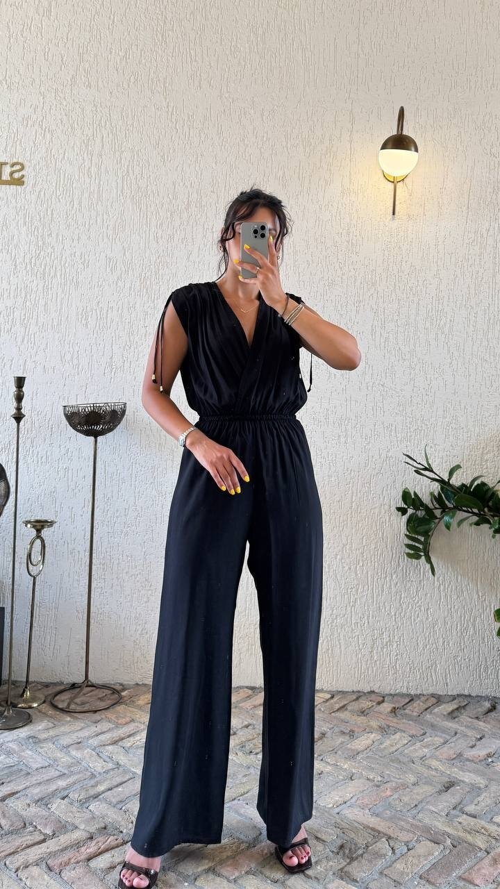 3805-SİYAH KOLLARI DÜĞÜM DETAY TULUM