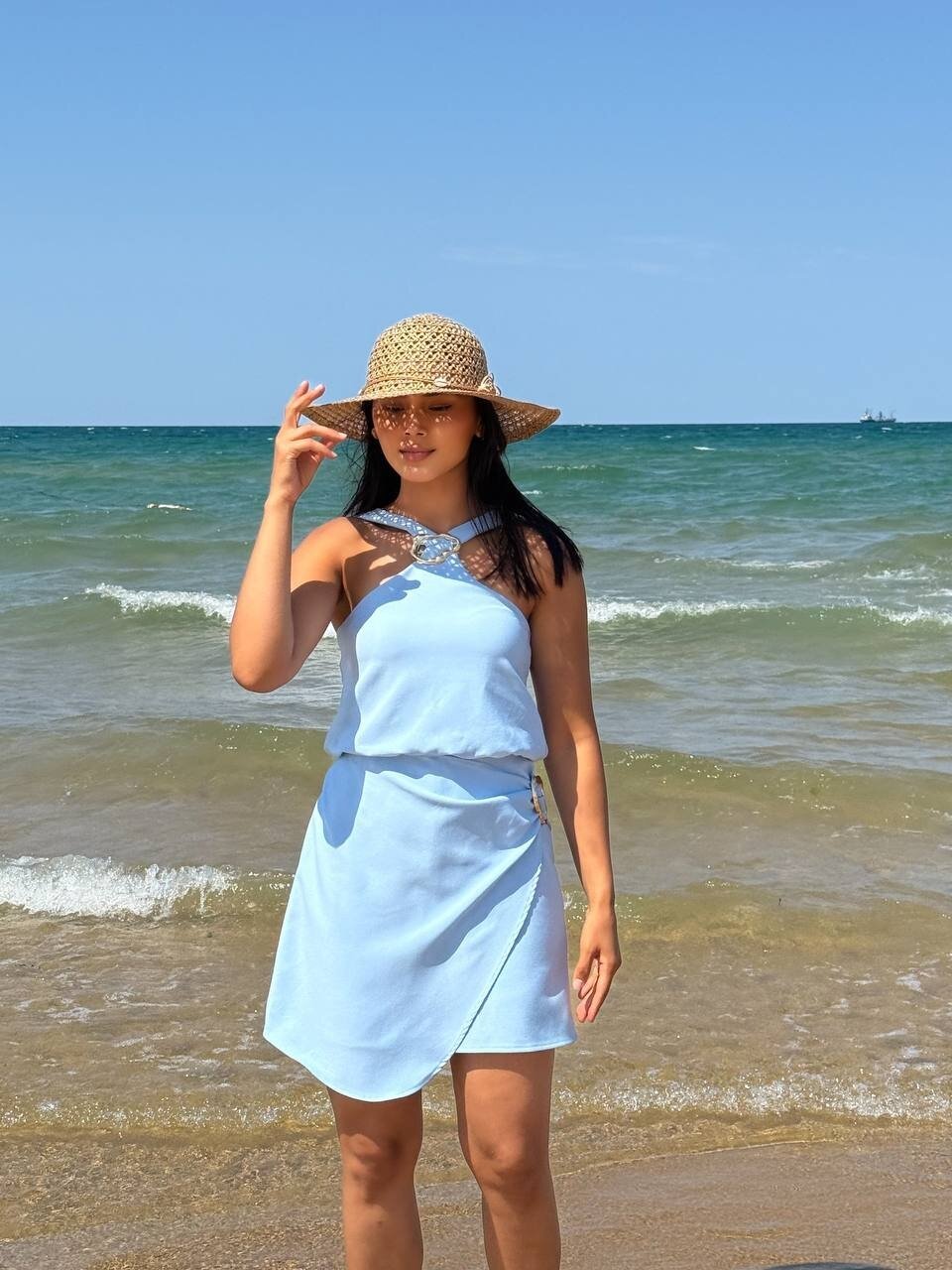 3810-MAVİ TOKALI ŞORT TULUM