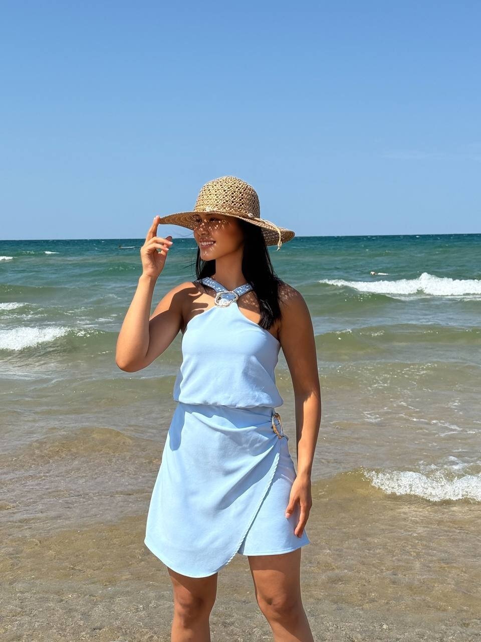 3810-MAVİ TOKALI ŞORT TULUM