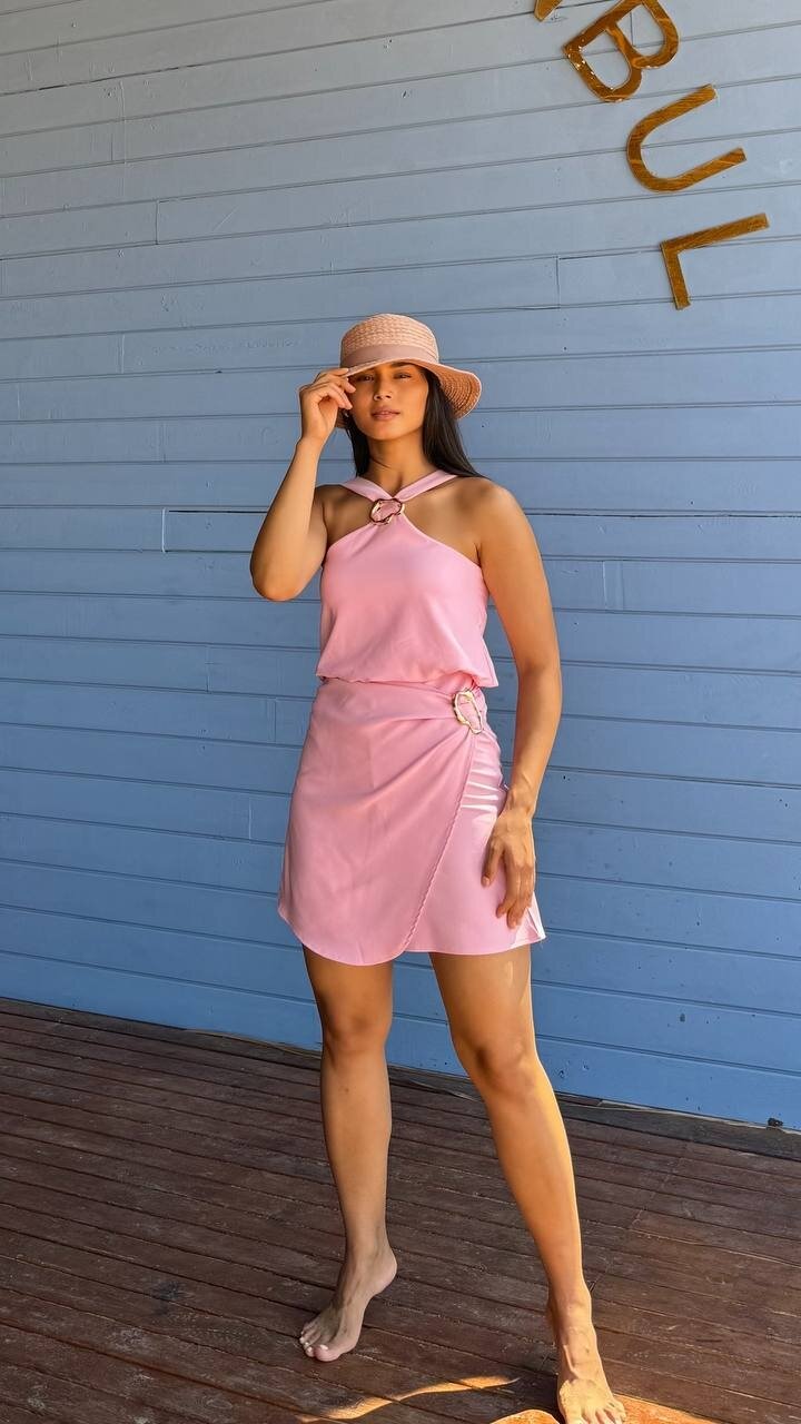 3810-PEMBE TOKALI ŞORT TULUM