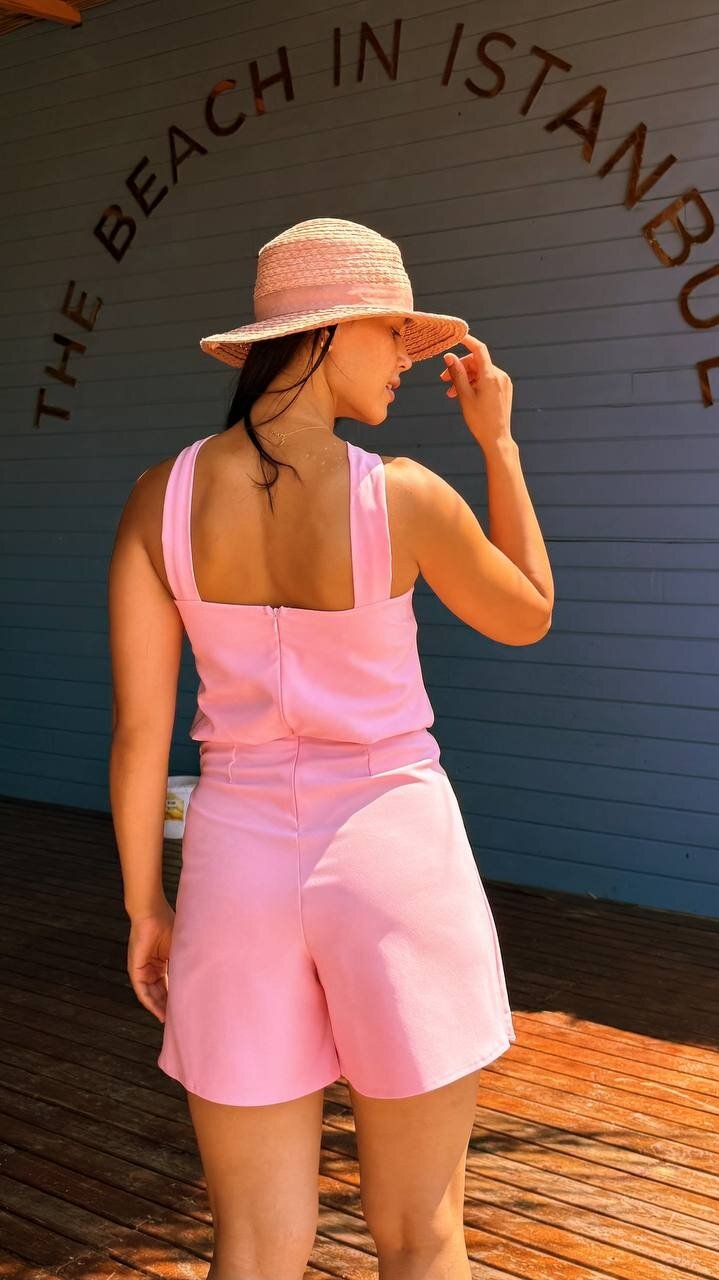 3810-PEMBE TOKALI ŞORT TULUM