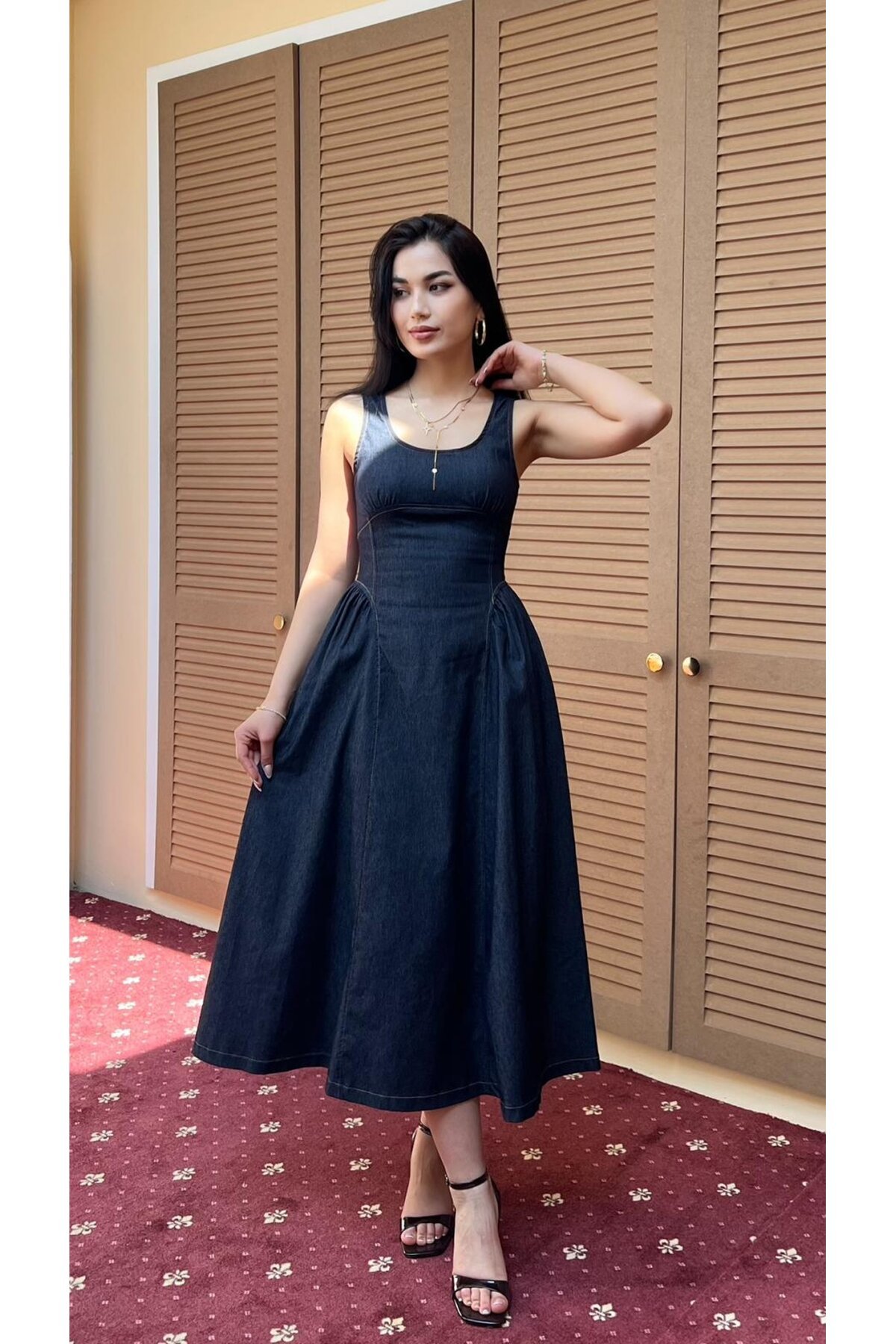 3989-ARKADAN BAĞLAMALI KOT ELBİSE