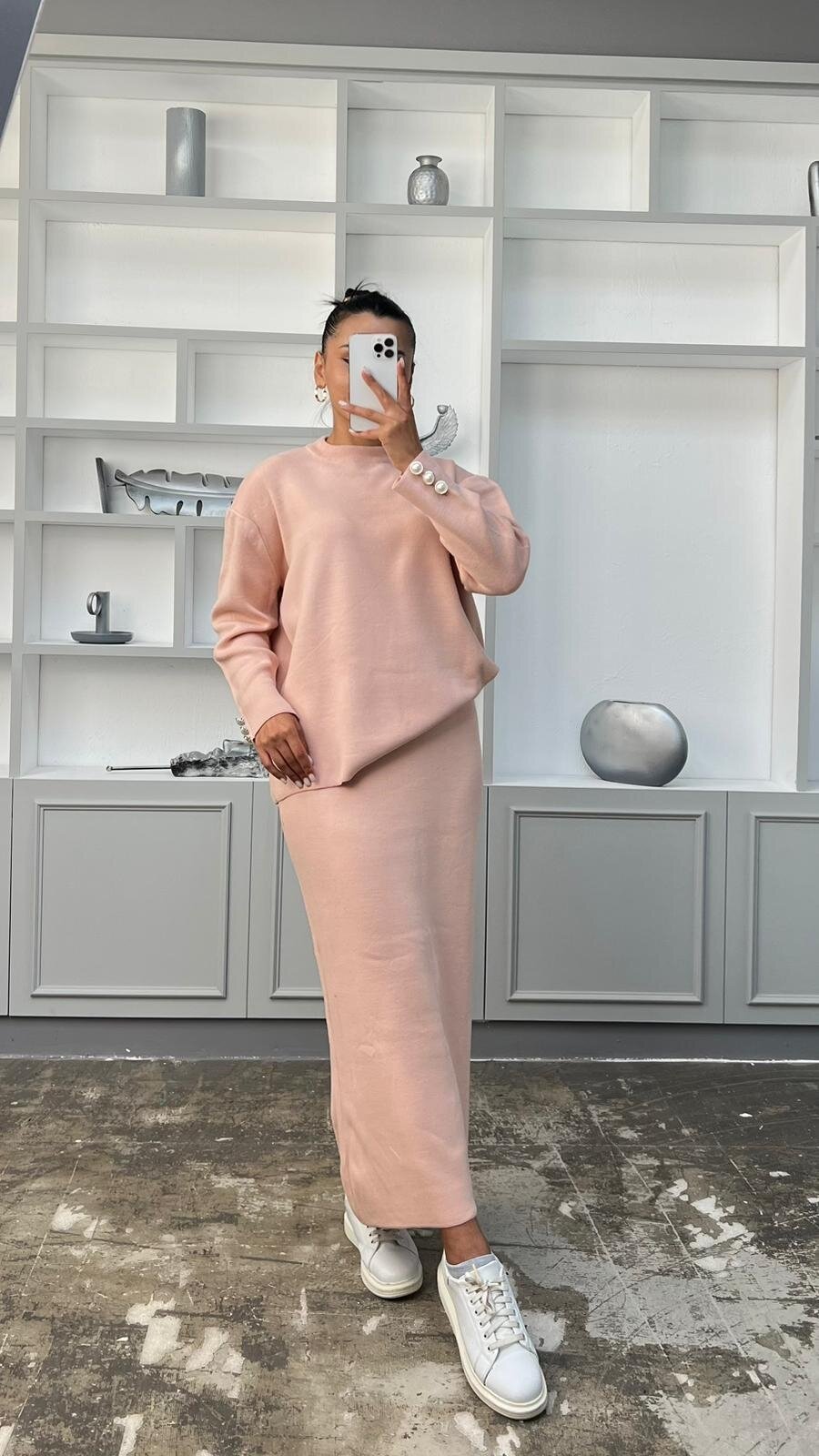 PUDRA KOLLARI İNCİ DETAY ETEKLİ TAKIM