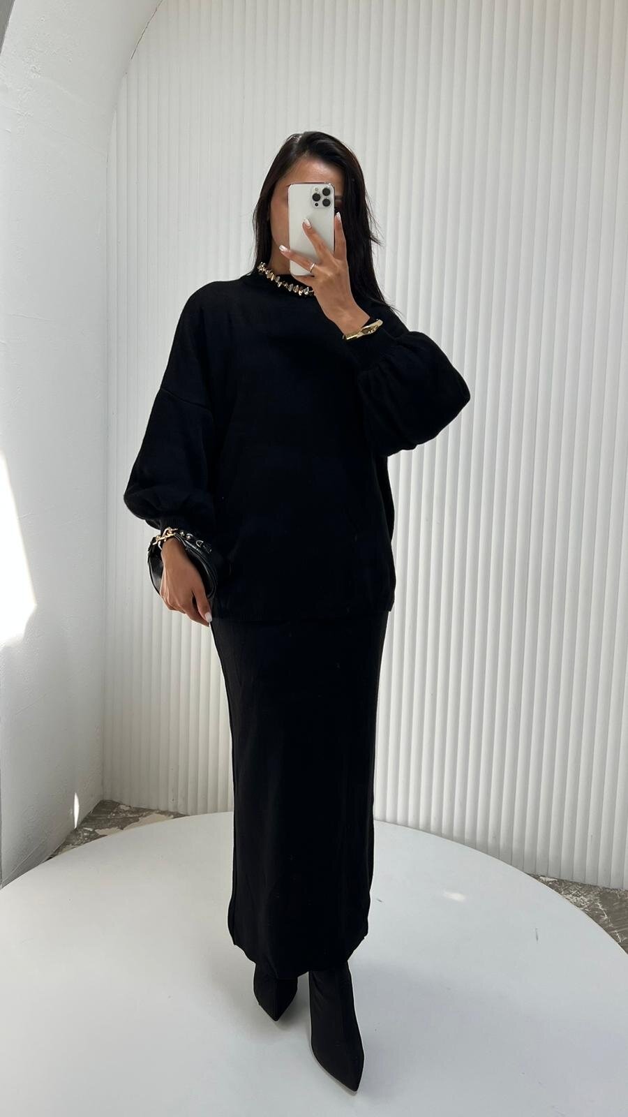 SİYAH BALON KOL ETEKLİ TAKIM