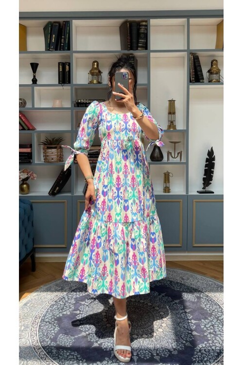 3040-KOLLARI BAĞLAMALI ELBİSE