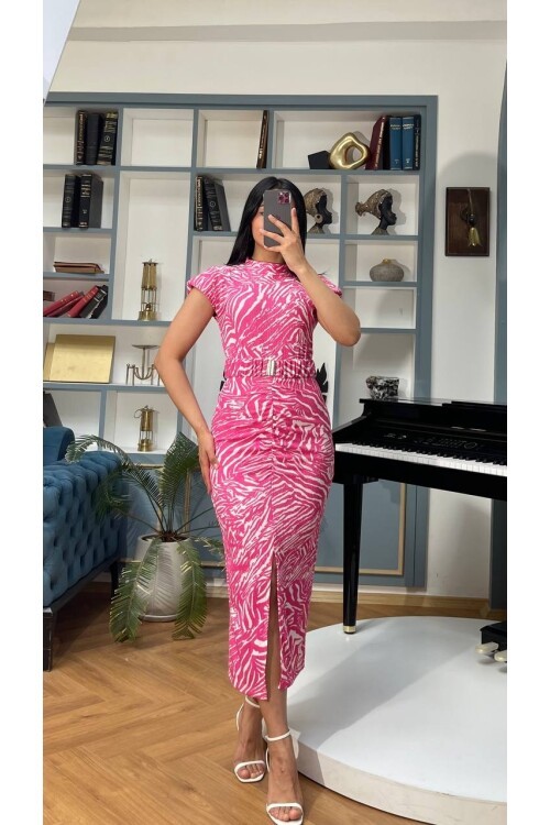 3372-PEMBE KALEM ELBİSE