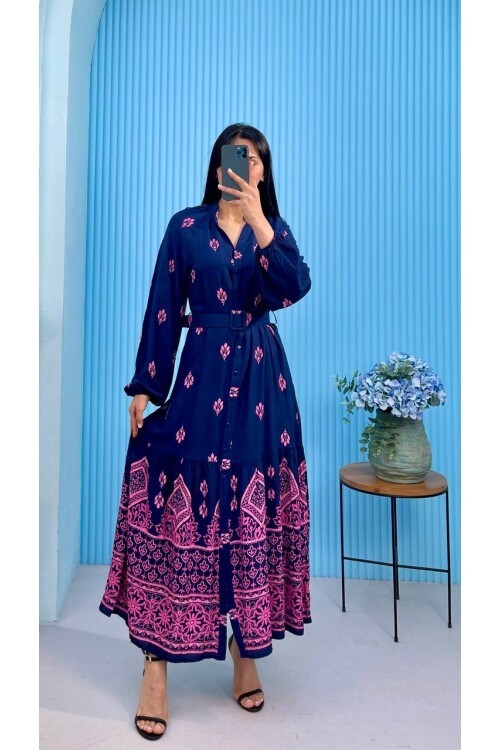 3433-LACİ DÜĞMELİ ALTI SULU GÖMLEK ELBİSE