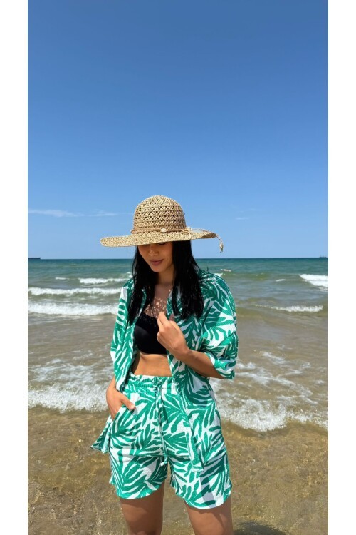 3481-YEŞİL ZEBRA DESEN ŞORTLU TAKIM