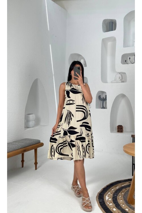 3549-SİYAH BÜYÜK YAPRAKLI KISA ELBİSE