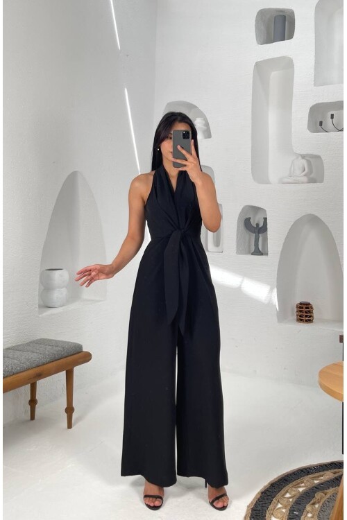 3551-SİYAH ÖNDEN BAĞLAMALI TULUM