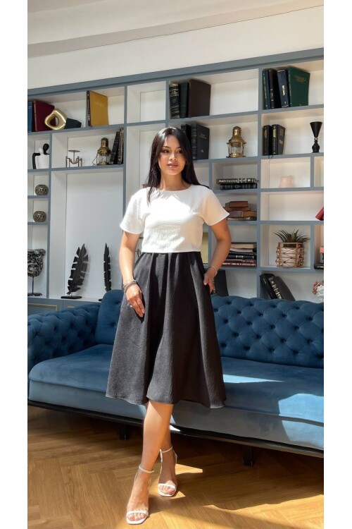 3760-BEYAZ TAKIM DETAY ELBİSE