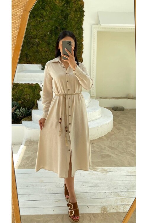 3772-BEJ ARKASI DANTEL ELBİSE