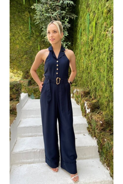 3782-LACİ KETEN KUMAŞ DERİN V YAKA TULUM