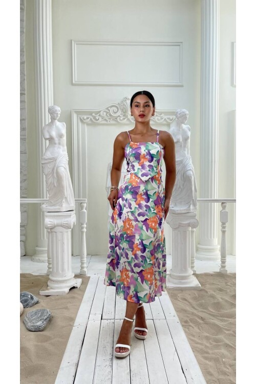 3787 SATEN KUMAŞ SIRT DEKOLTELİ ELBİSE